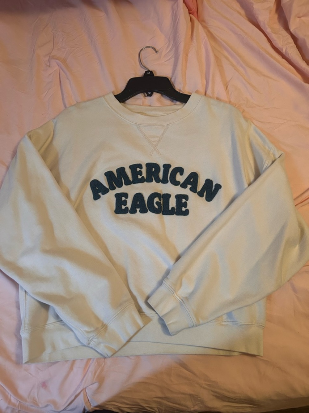 American Eagle Outfitters Cream Crewneck Sweatshirt with Green Logo